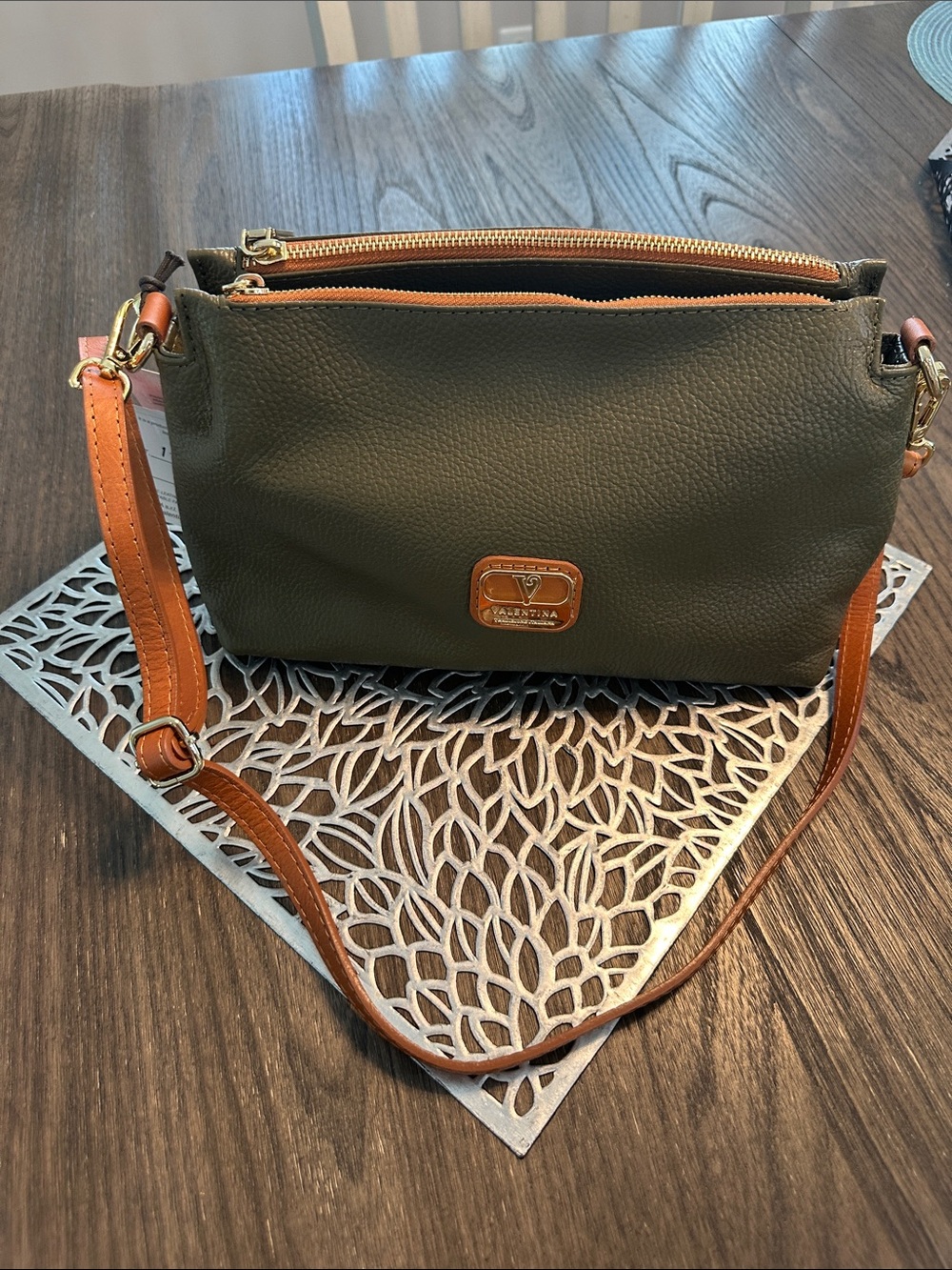Valentino Olive Green Crossbody with Tan Strap